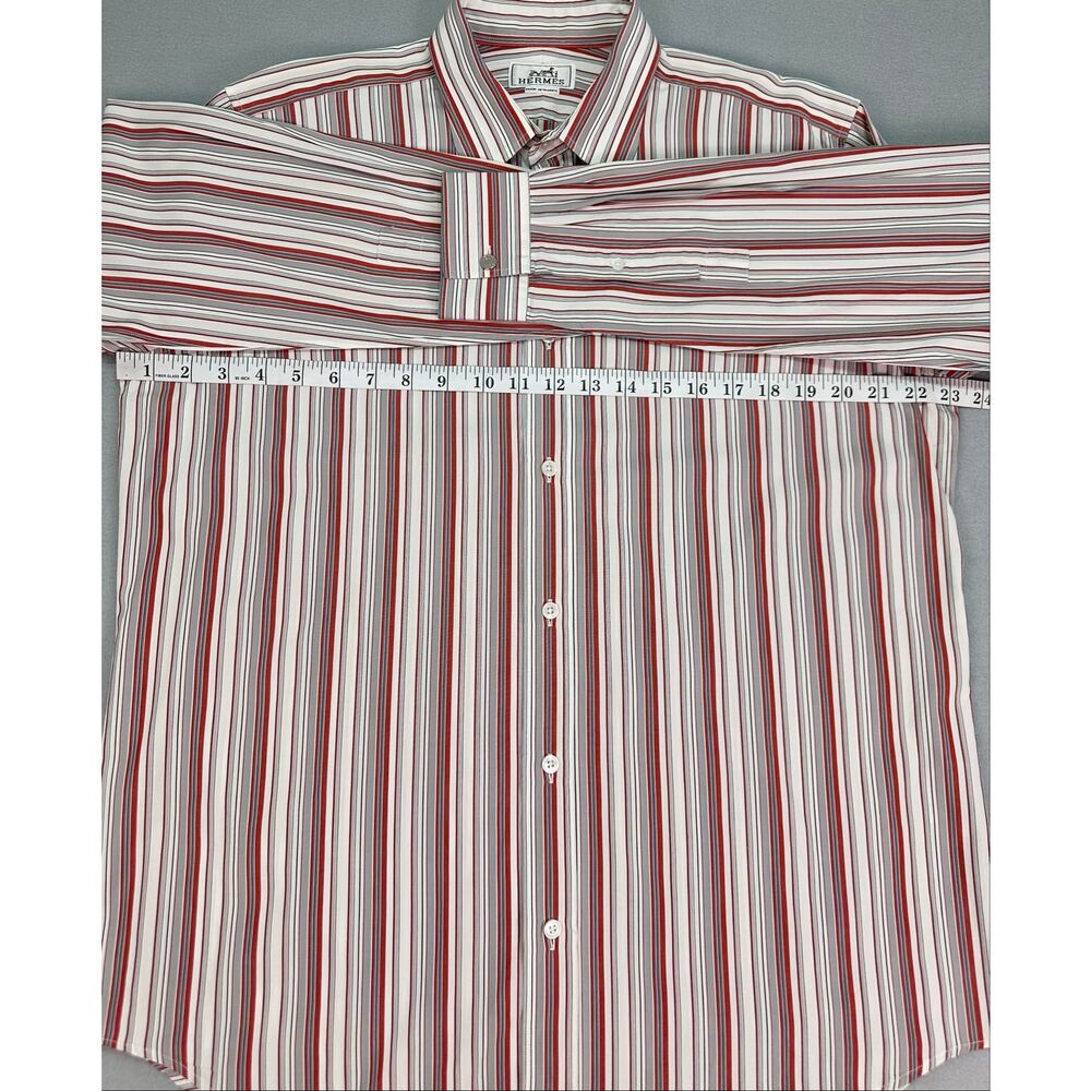 Vintage Hermès Red & Gray Striped Cotton Designer Dress Shirt Size 16/41 (L) - Picture 9 of 11